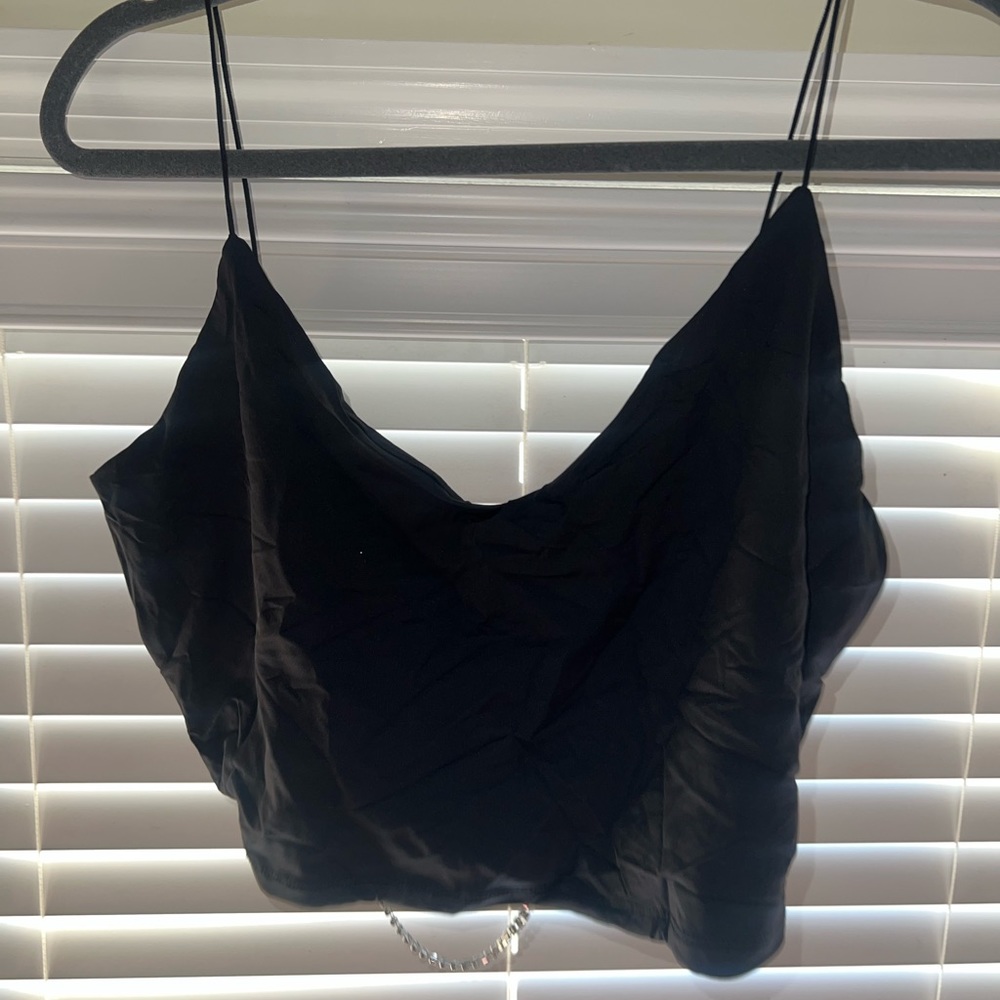 Black cami with open back and diamond chain